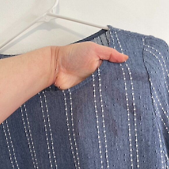 W5 ANTHROPOLOGIE Mariana Blouse Dot Stripe Blue White Ruffle 3/4 Sleeve Boho Top - Picture 7 of 12